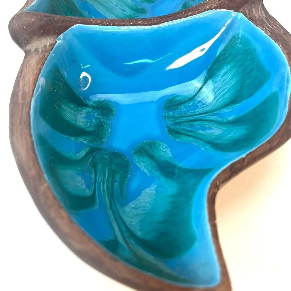 California Pottery Nut Candy Dish MCM Vintage Mod Art Deco Blue and Green USA 60